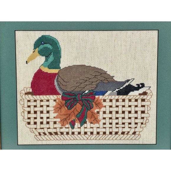 Art Vintage Mallard Duck Needlepoint Framed Wall Art 155 X 135 Frame